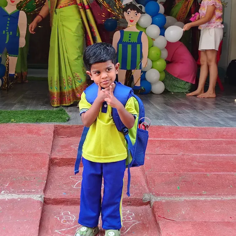 A Cherubs student on his first day of school in Kondapur